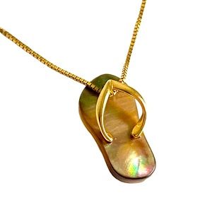 Vintage Gold Necklace with Iridescent Flip-Flop Pendant